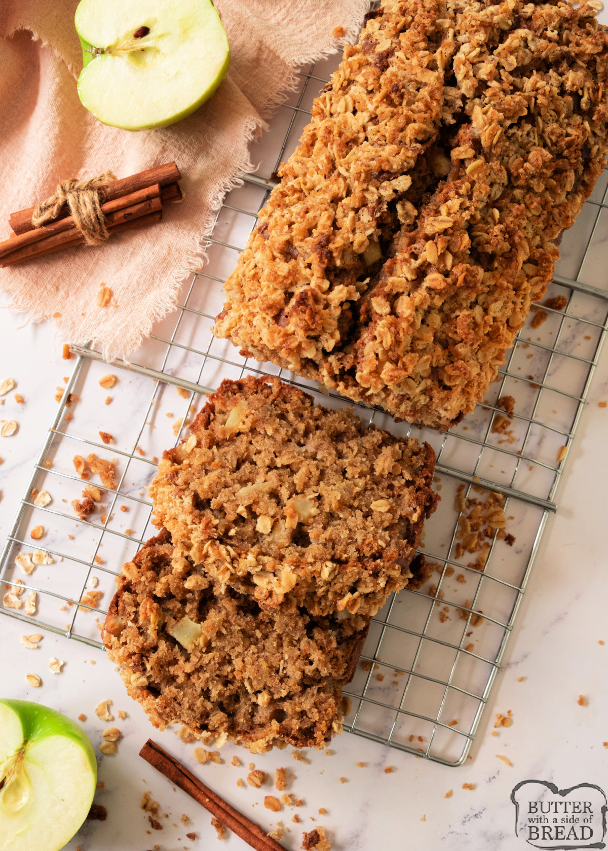 Apple Oatmeal Bread recipe made with oats and diced apples. 