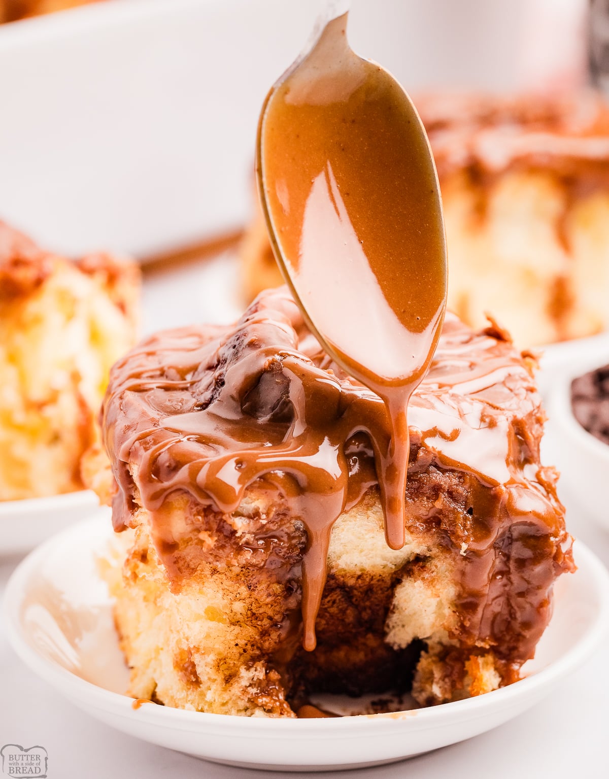 chocolate cinnamon roll on a white plate
