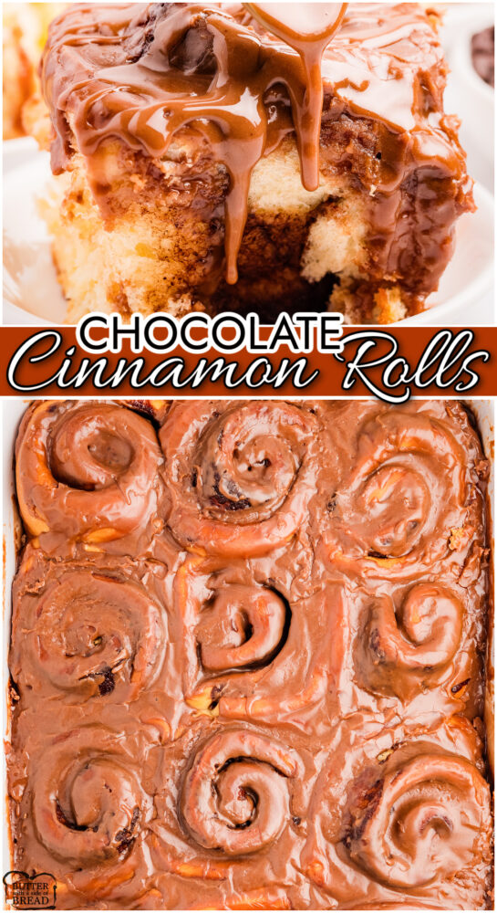 Homemade sweet rolls filled with spiced buttery brown sugar & topped with a delightful chocolate icing. Chocolate Cinnamon Rolls perfect for a special treat!