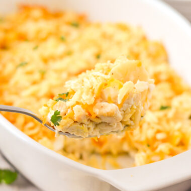 scoop of mom's hot chicken salad