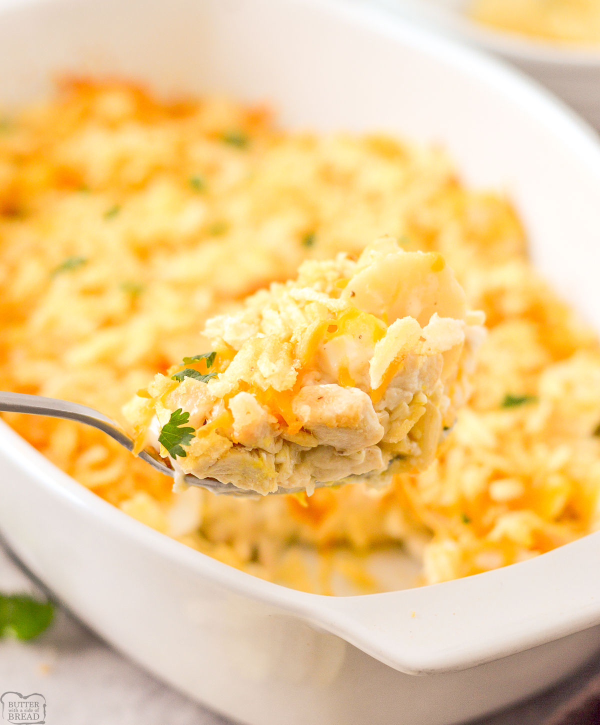 scoop of mom's hot chicken salad