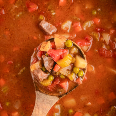 steak and potato soup in a pot