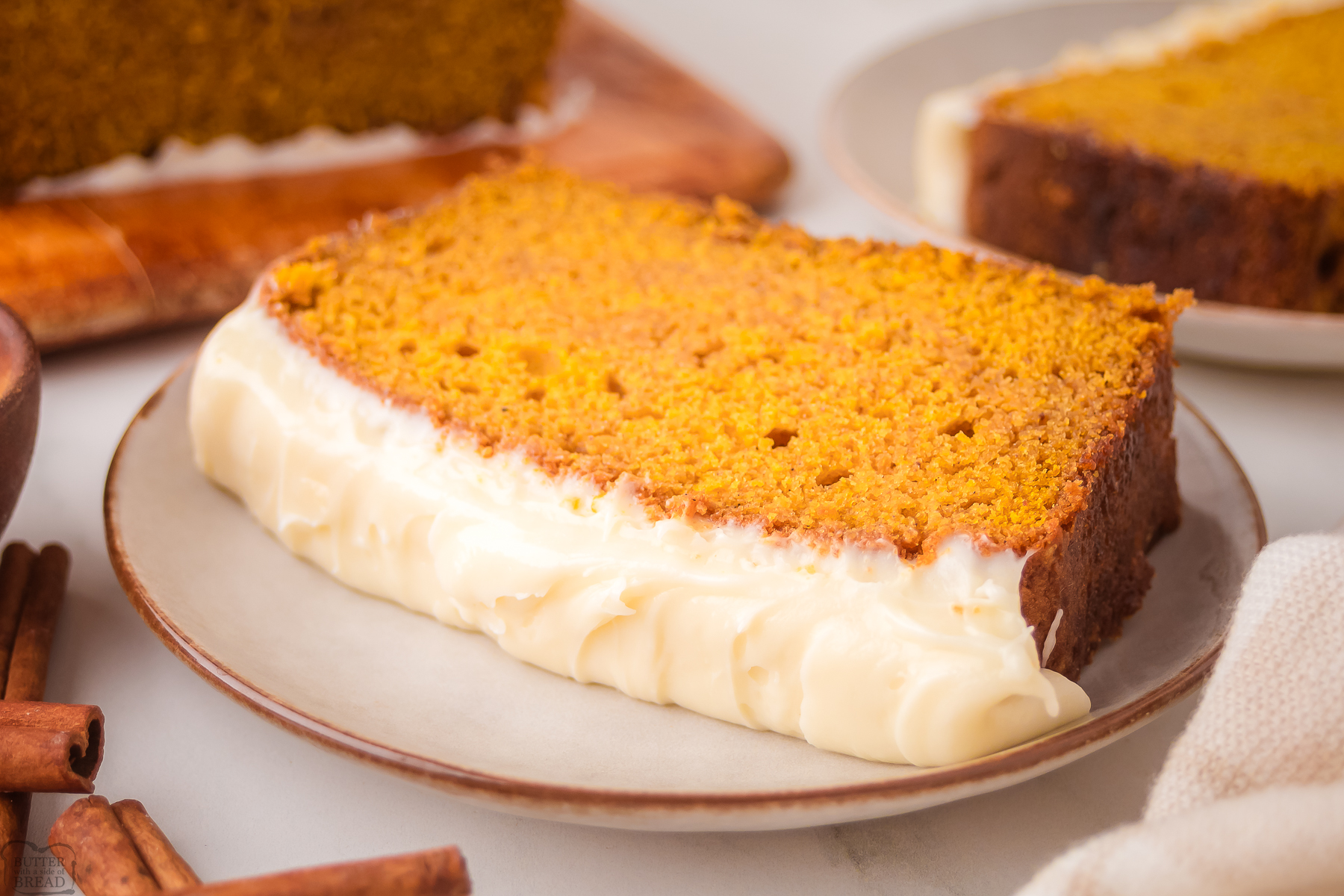 slice of pumpkin bread on a plate