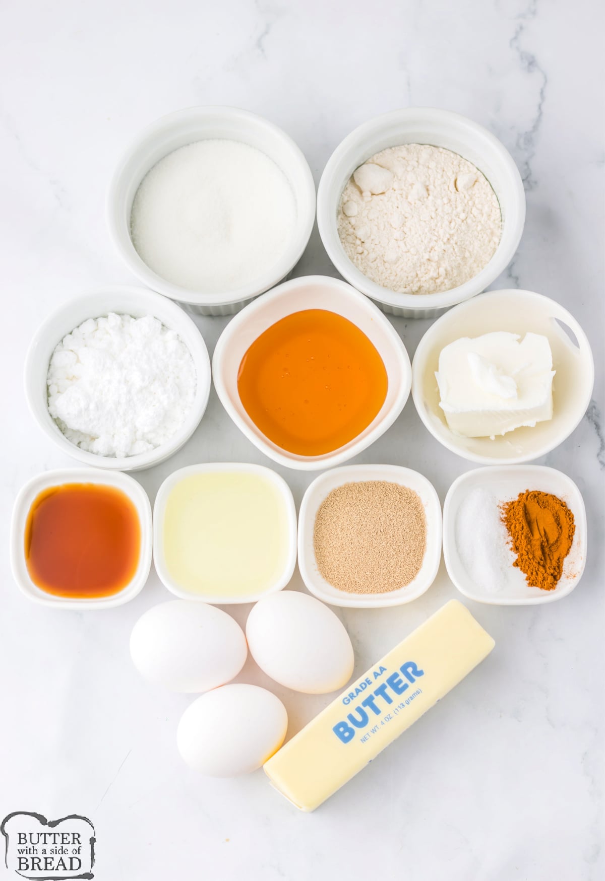 Ingredients in Homemade Honey Buns recipe.