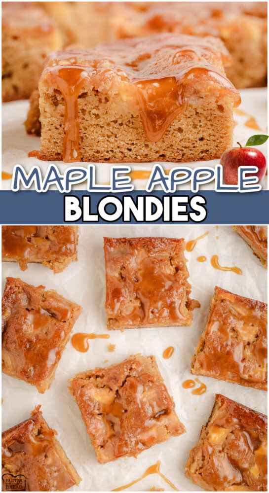 Glazed Maple Apple Blondies are flavorful dessert bars studded with fresh apples & brimming with lovely maple flavor from the buttery glaze!
