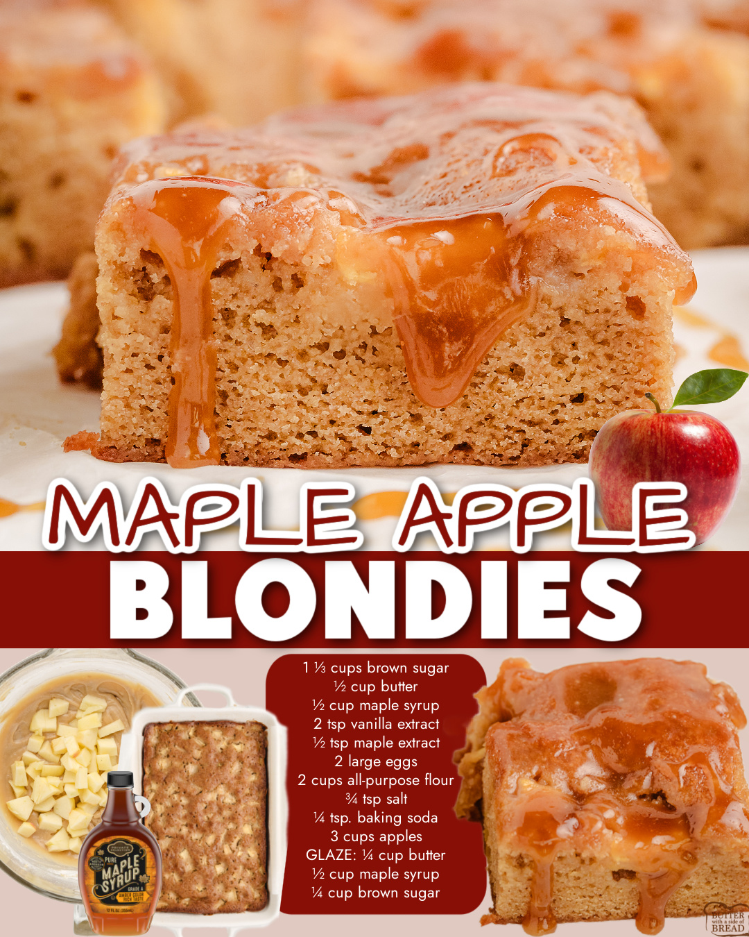 Glazed Maple Apple Blondies are flavorful dessert bars studded with fresh apples & brimming with lovely maple flavor from the buttery glaze!