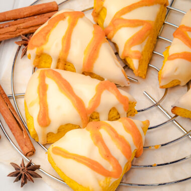 copycat Starbucks pumpkin scones on a cooling rack