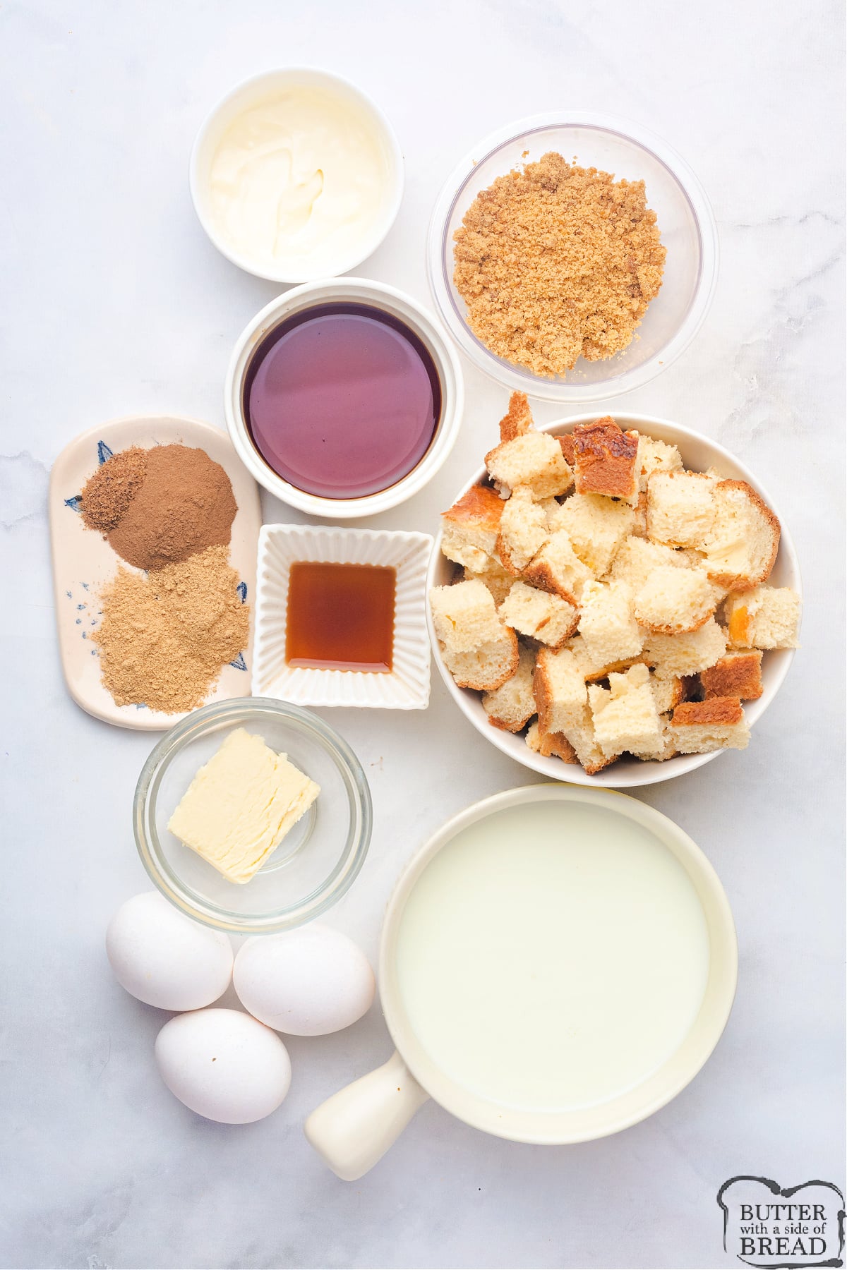 Ingredients in Gingerbread French Toast Casserole recipe.