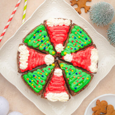 Christmas brownies with Santa hats and Christmas trees