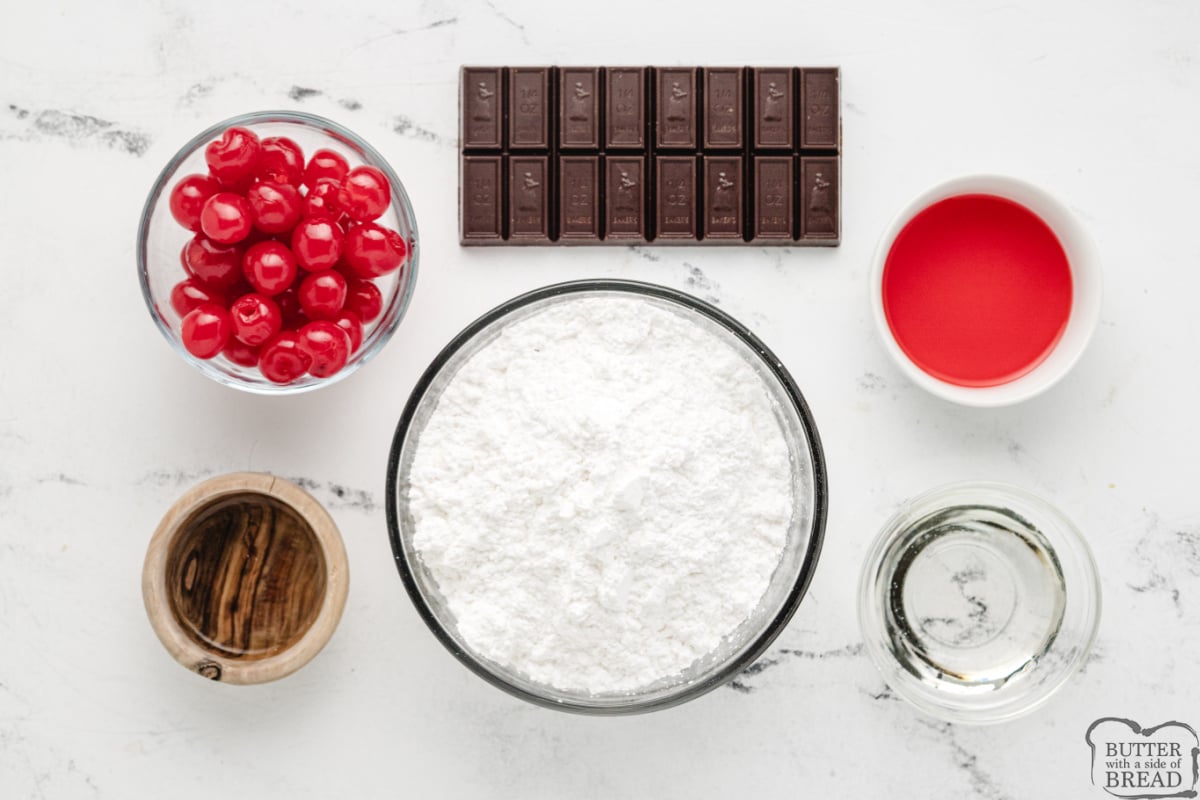 Ingredients in Homemade Chocolate Covered Cherries recipe.