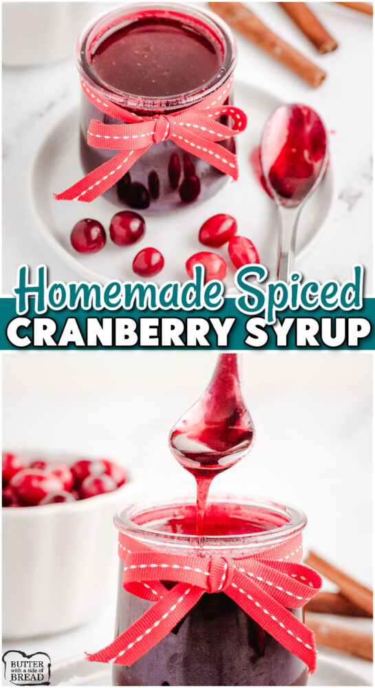 Homemade Cranberry Syrup is sweet, tangy & perfect for pancakes and waffles! Syrup recipe made with cranberries, sugar, cinnamon & almond.