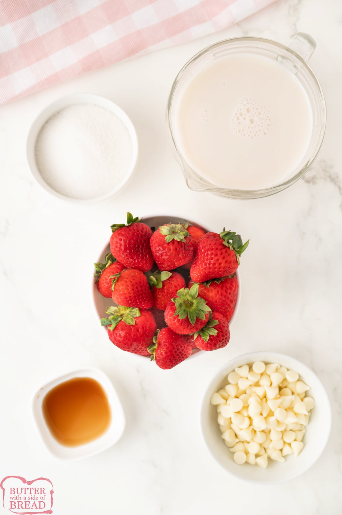 Ingredients in Strawberry Hot Chocolate recipe.