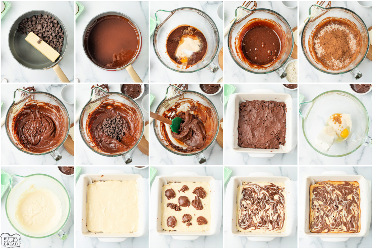 Step by step instructions on how to make Cheesecake Brownies.