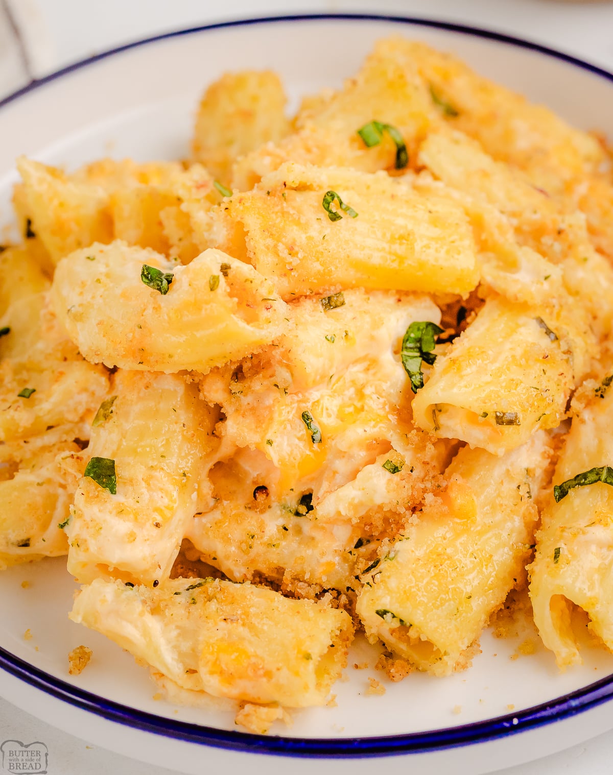 plateful of cheesy baked rigatoni