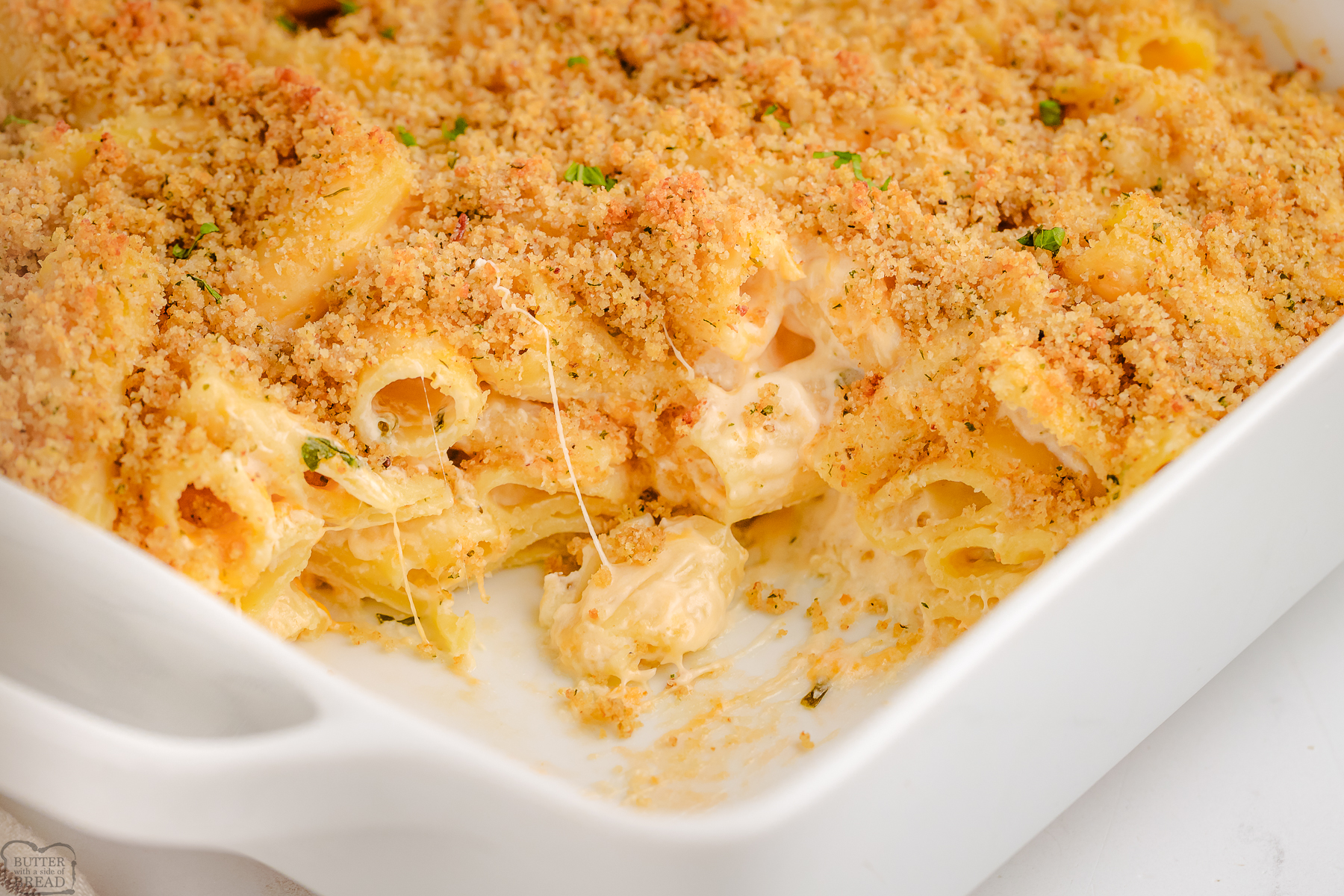 baked rigatoni in a pan