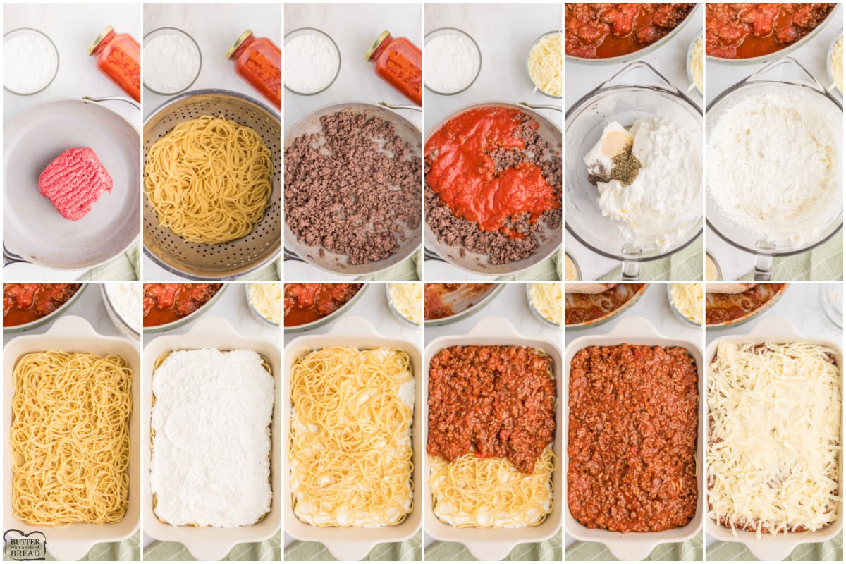 Step by step instructions on how to make Million Dollar Spaghetti Bake recipe.