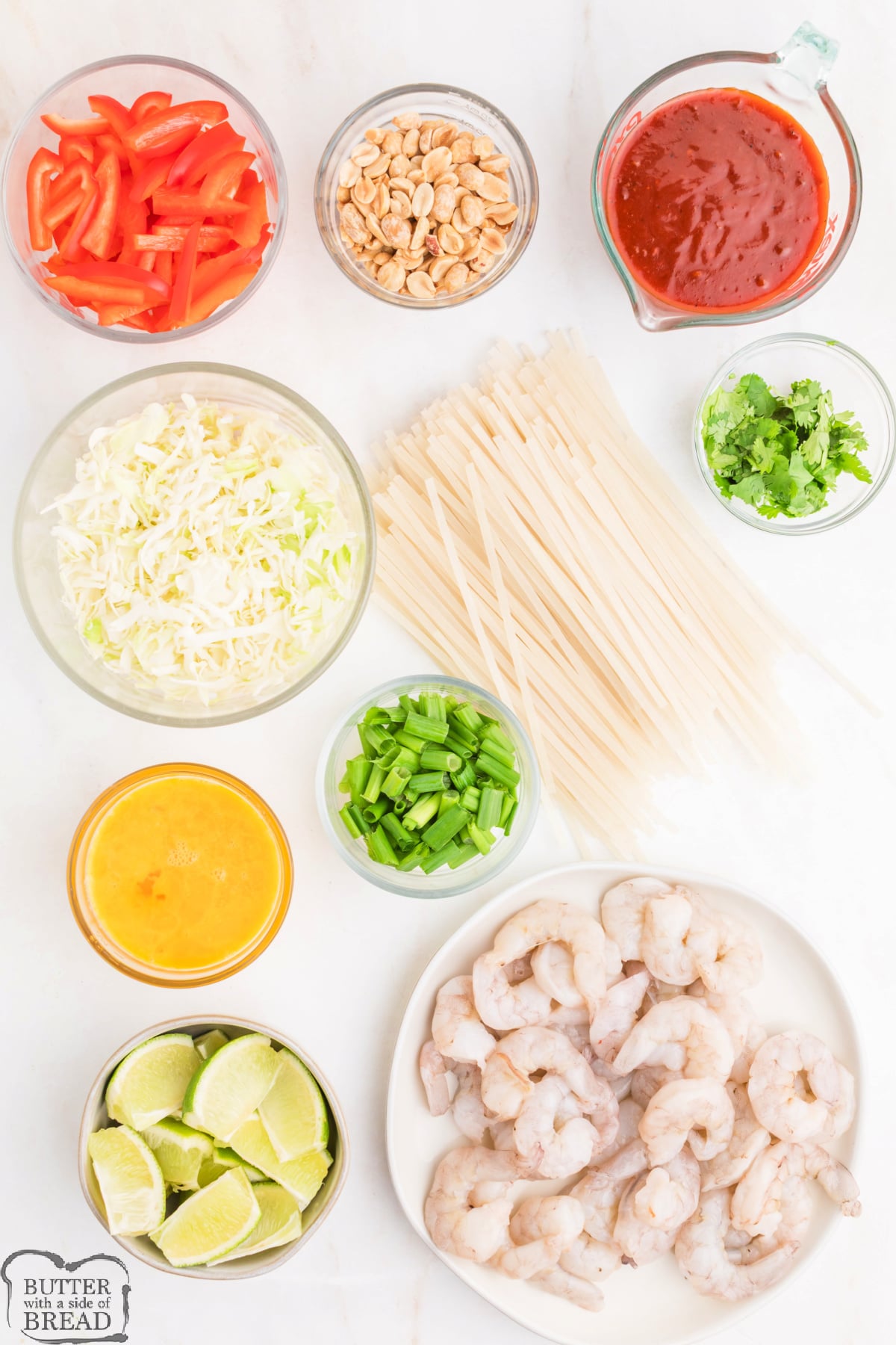 Ingredients in Sheet pan Shrimp Pad Thai recipe.