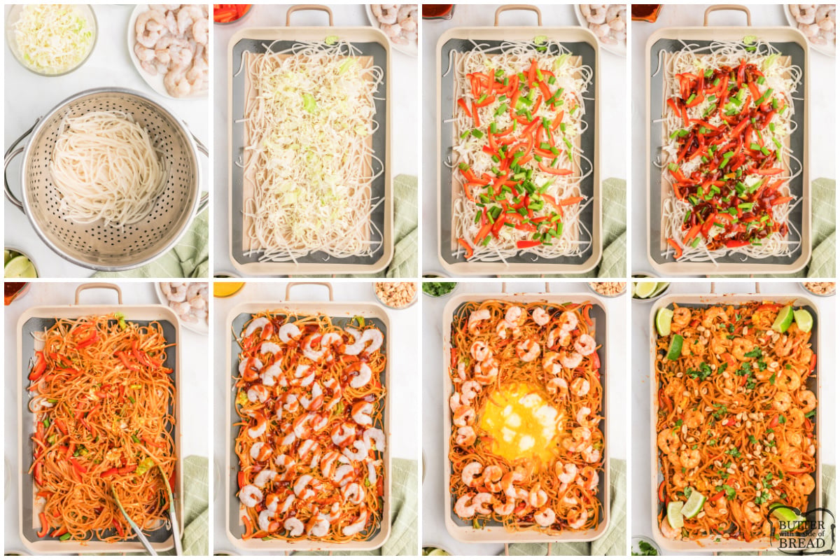 Step by step instructions on how to make Sheet Pan Shrimp Pad Thai recipe.