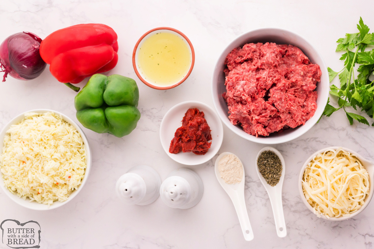 Ingredients in Unstuffed Pepper Skillet recipe.