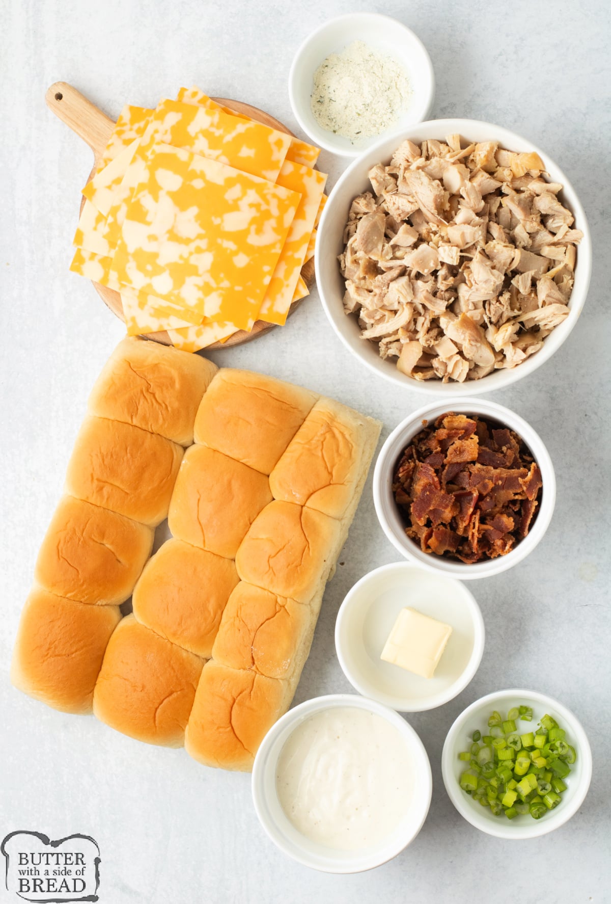 Ingredients in Chicken Bacon Ranch Sliders.