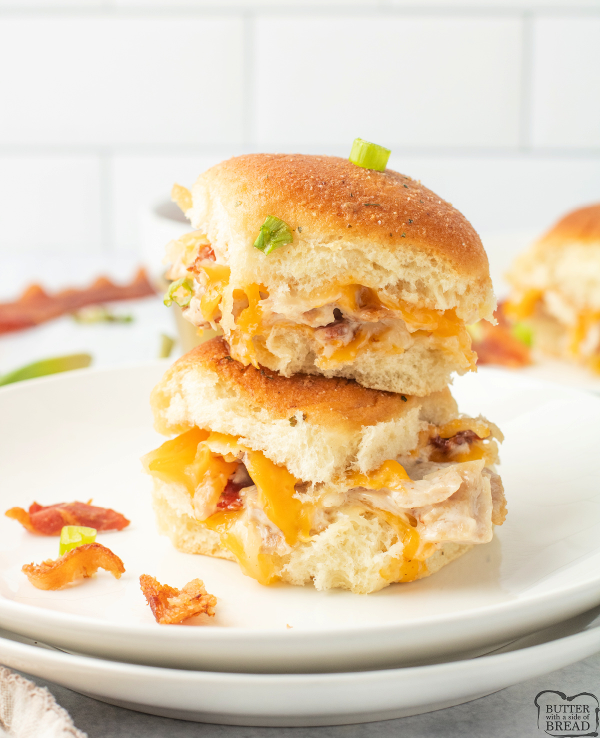 Homemade chicken bacon ranch sliders ready to serve.