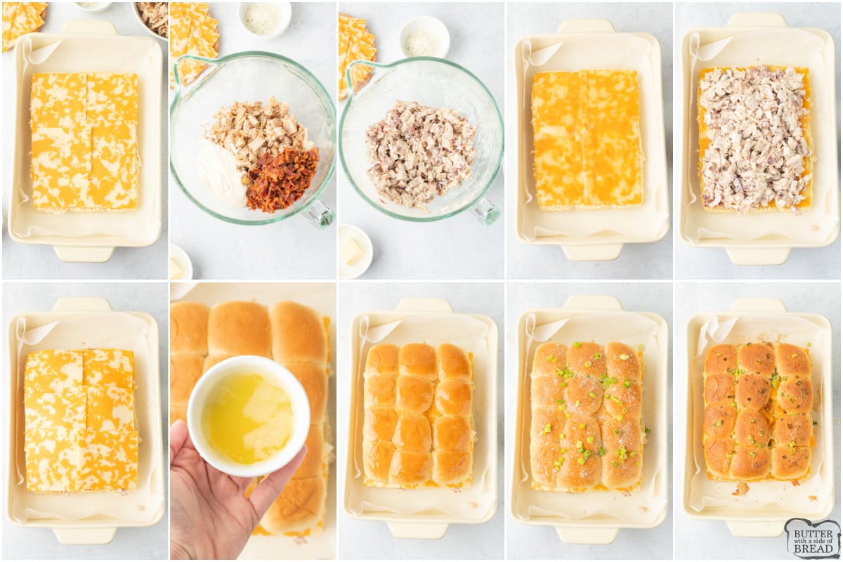 Step by step instructions on how to make Chicken Bacon Ranch Sliders.