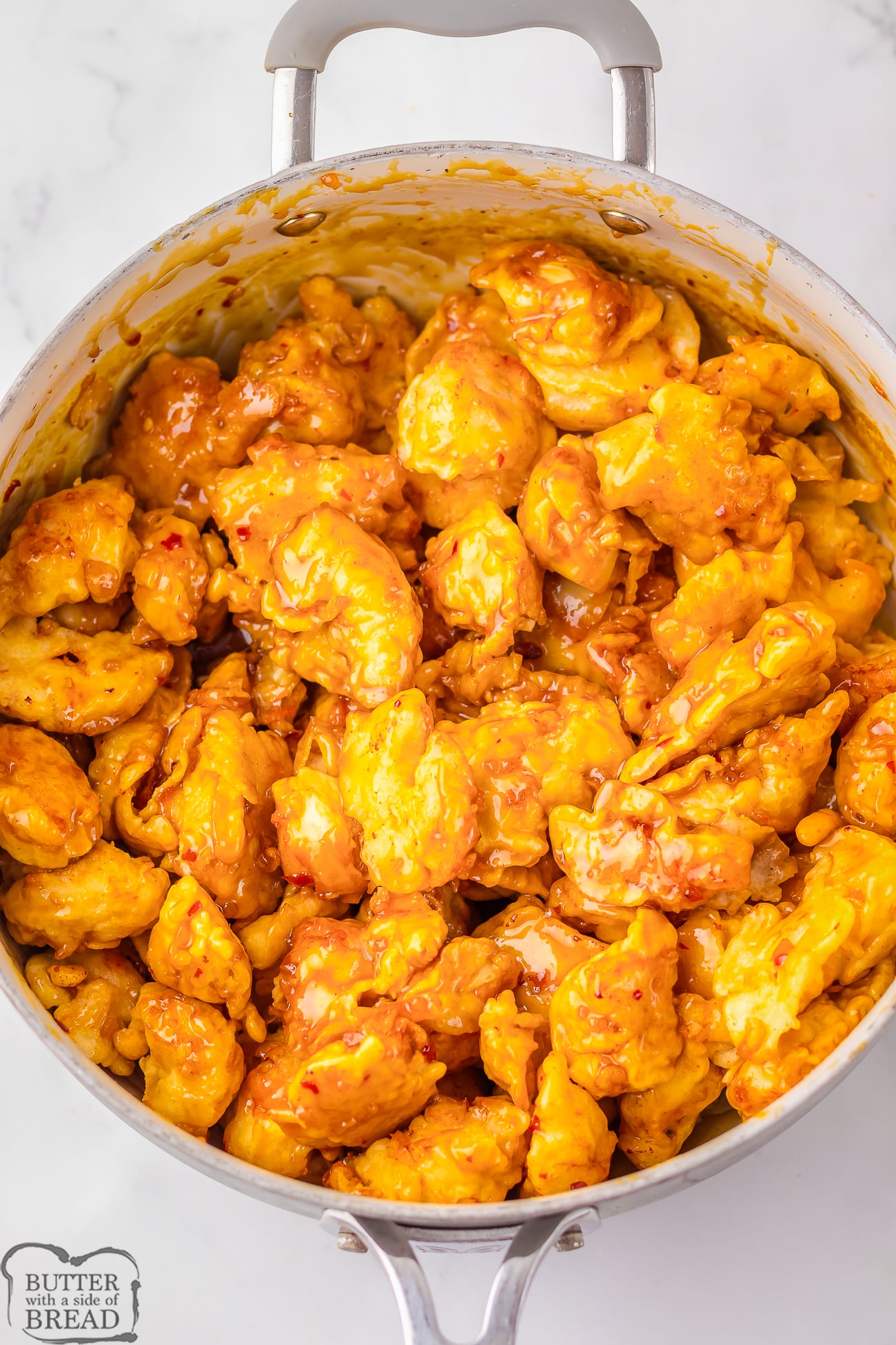 pan of crispy chicken with Panda Express Orange Sauce