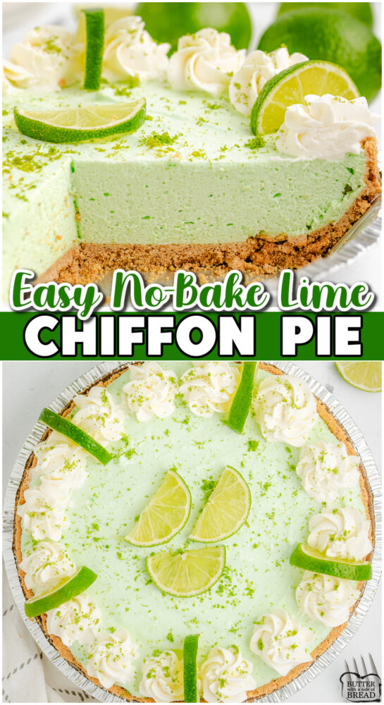 Lime Chiffon Pie made easy with lime Jello, cream cheese, fresh limes & whipped topping. Simple, refreshing cream pie with fantastic lime flavor!