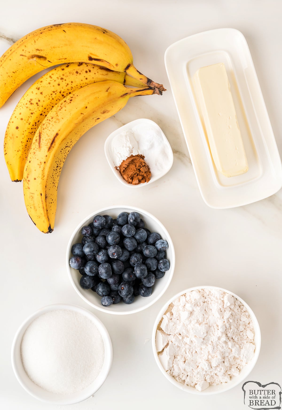 Ingredients in Blueberry Banana Bread.