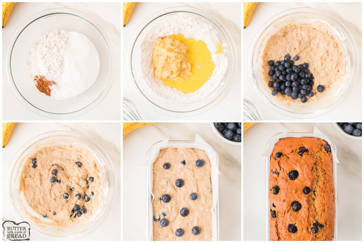 Step by step instructions on how to make Blueberry Banana Bread recipe.