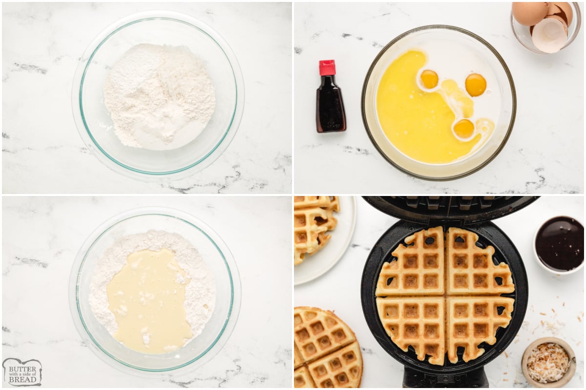 Step by step ingredients on how to make Coconut Waffles.