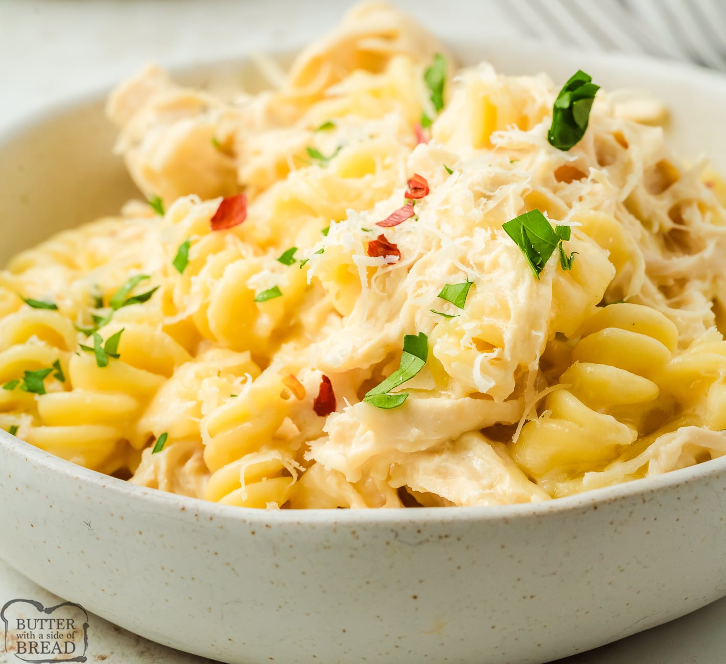 bowl of Italian chicken and pasta