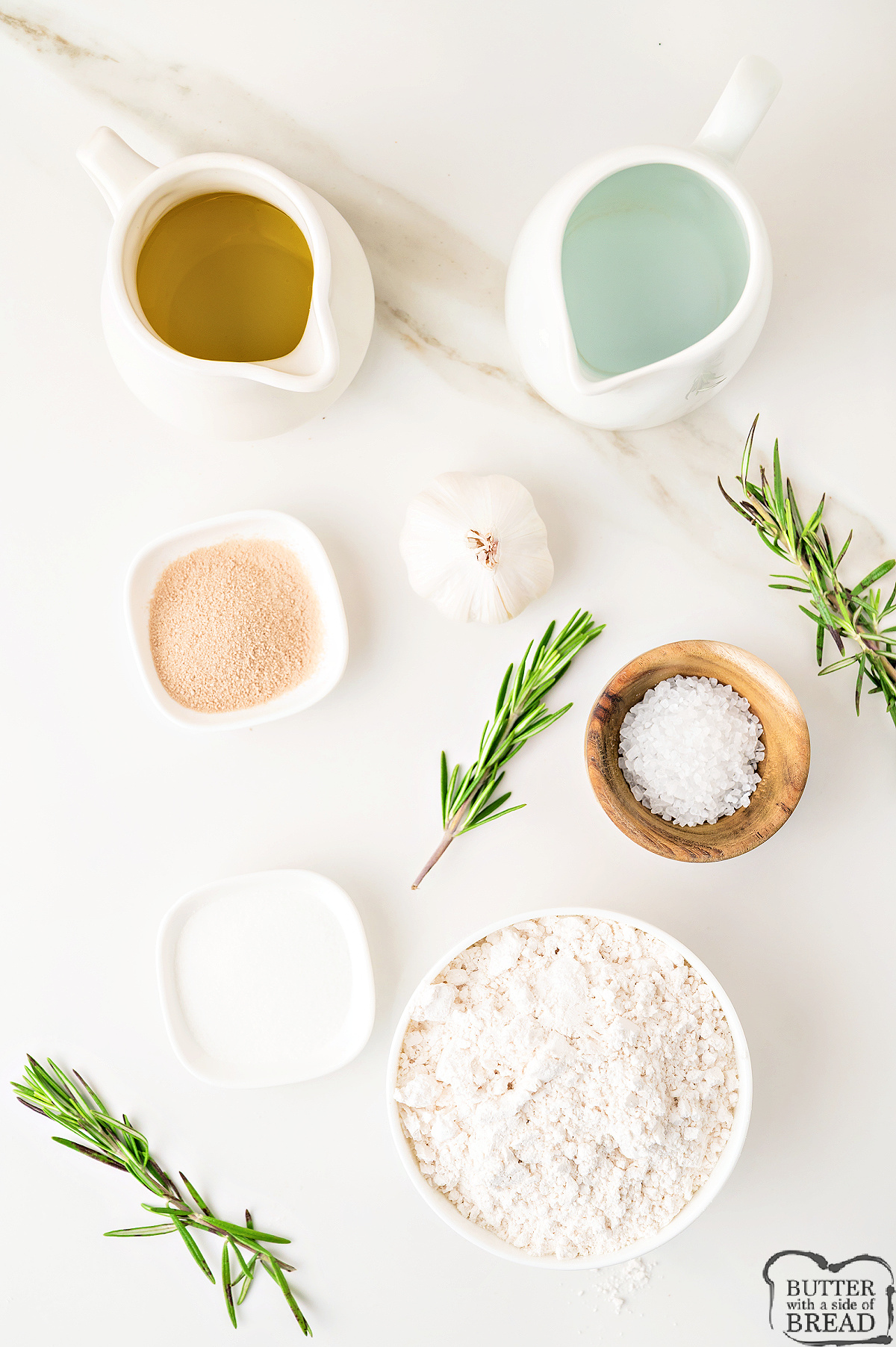 Ingredients in Easy Focaccia Bread recipe.