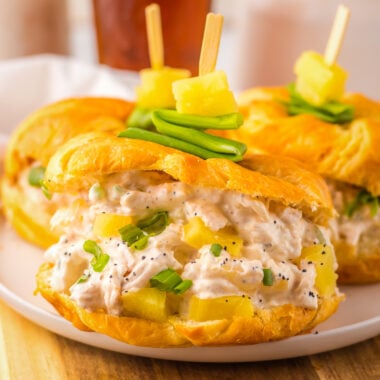 Hawaiian chicken salad sandwiches on a plate