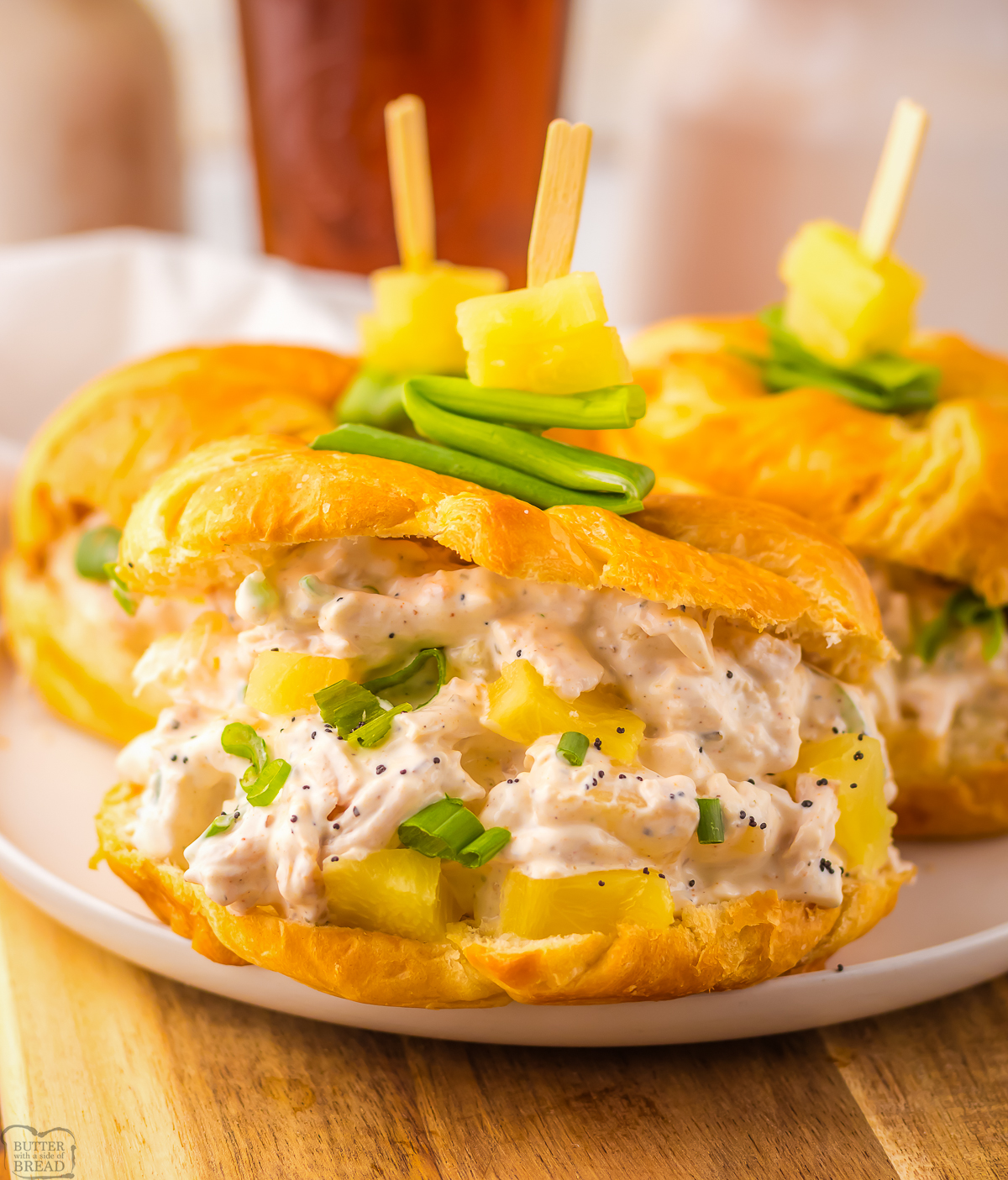 Hawaiian chicken salad sandwiches on a plate