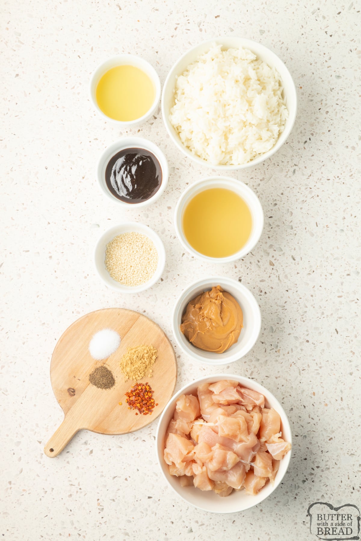 Ingredients in Peanut Butter Chicken recipe.