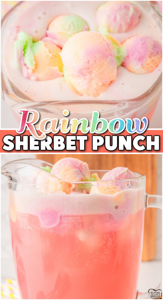 Rainbow Sherbet Punch is a fun, festive & tasty punch recipe perfect for parties! Hawaiian Punch, lime juice, Sprite & Sherbet combined- yum!