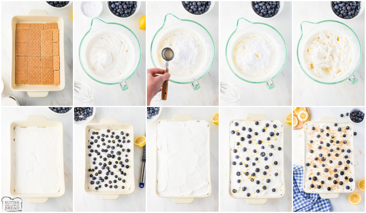 Step by step instructions on how to make Lemon Blueberry Icebox Cake recipe.