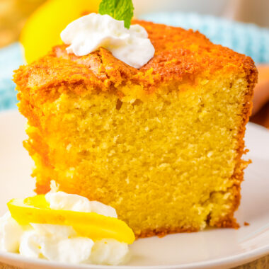 slice of Ritz Carlton lemon pound cake on a white plate