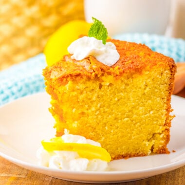 Ritz Carlton lemon pound cake on a white plate