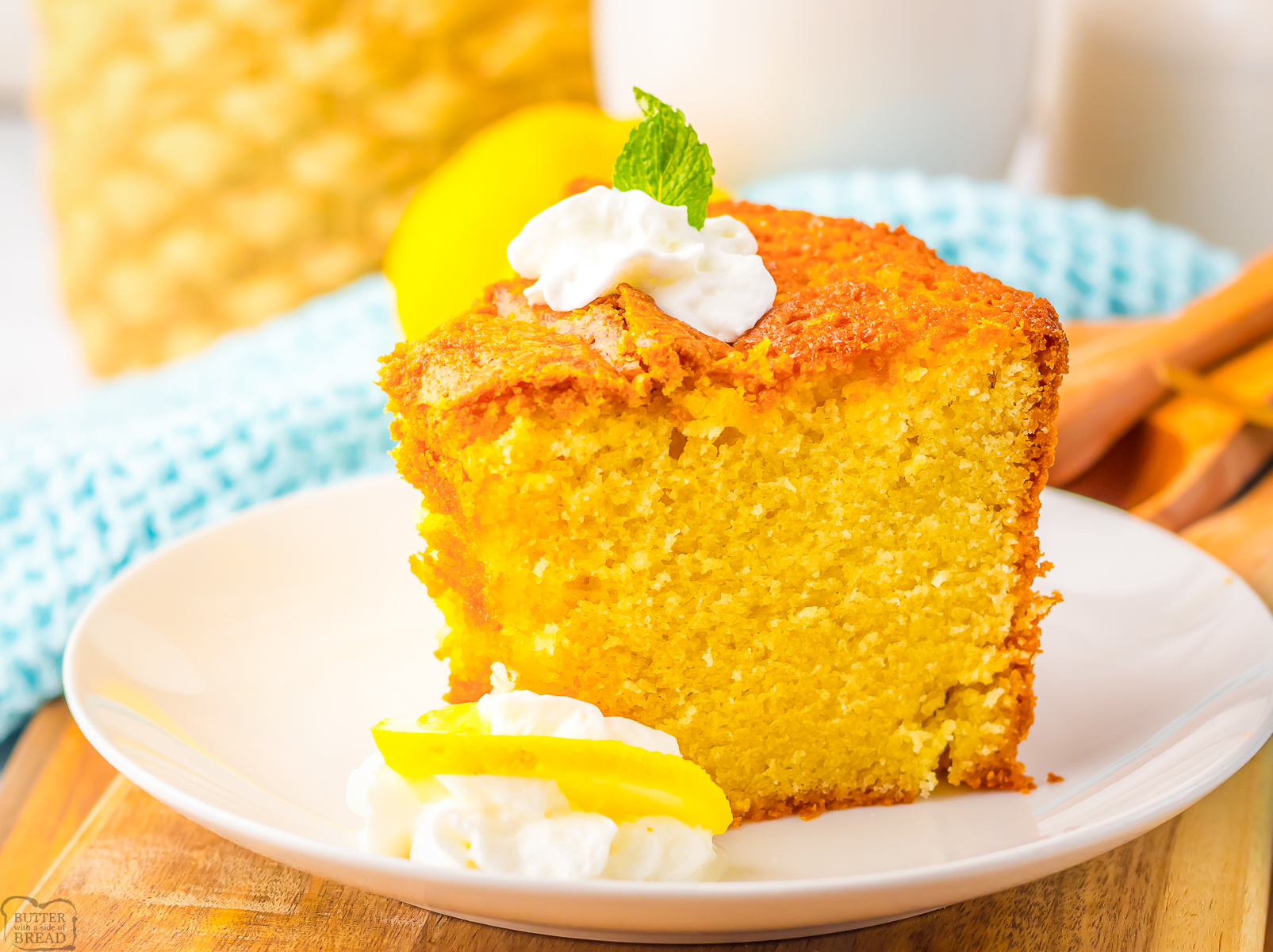 Ritz Carlton lemon pound cake on a white plate