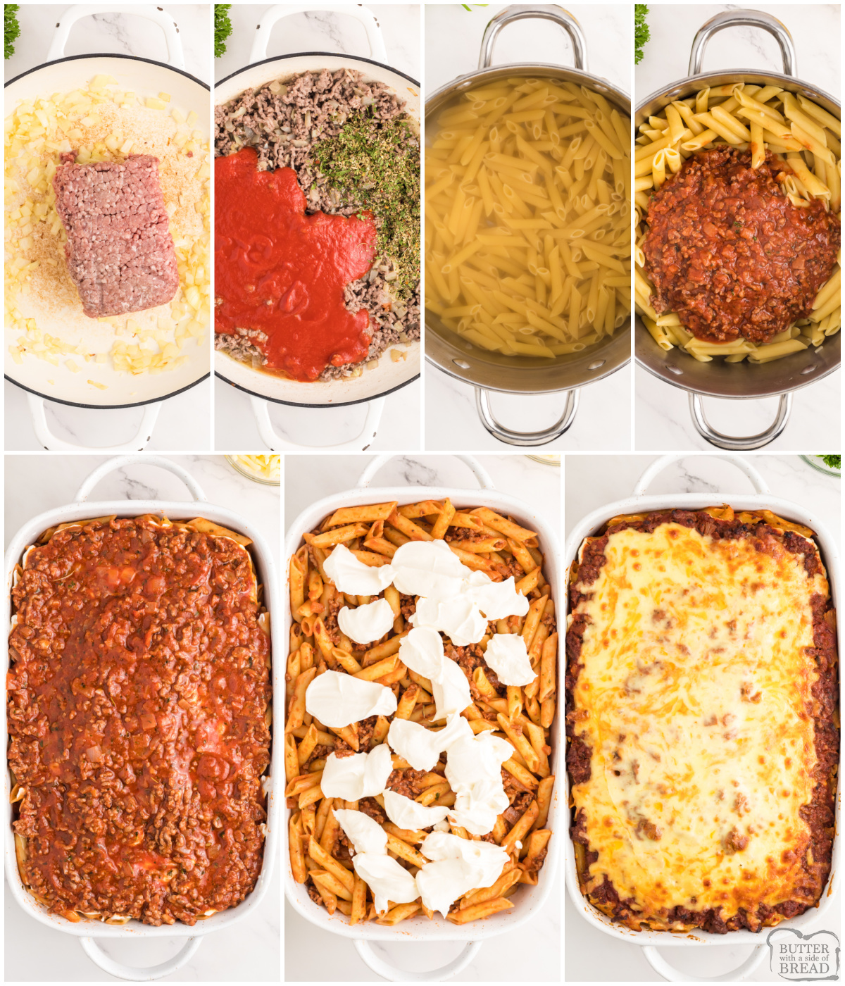how to make simple baked ziti with ground beef and ricotta cheese