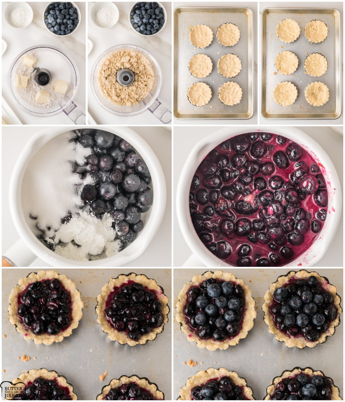 step by step pictures showing how to make a Blueberry Tart