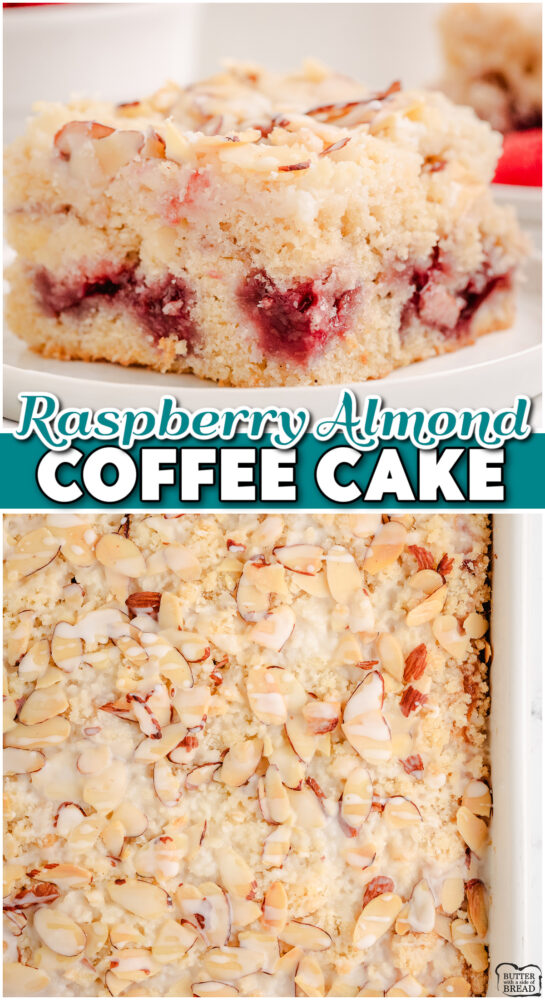 This Raspberry Almond Coffee Cake has layers of vanilla batter, raspberry jam, and a buttery almond crumb topping, all in one 9x13 pan. Perfect for brunch, easy to make ahead, and gone before the coffee is done.
