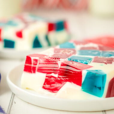 red, white and blue broken glass jello