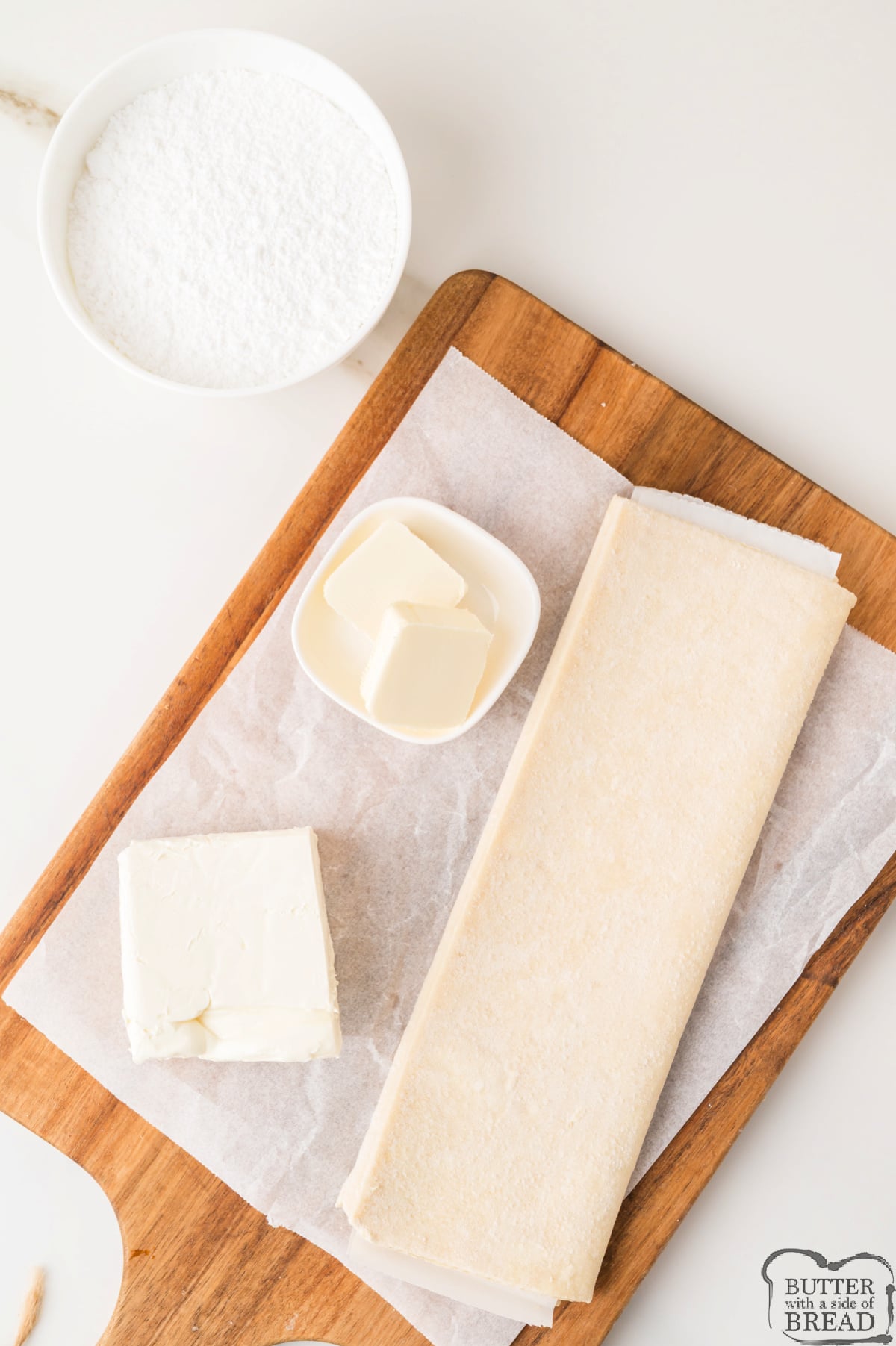 Ingredients in Cream Cheese Croissant recipe.