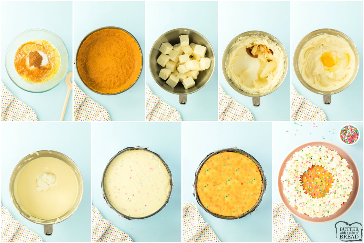 Step by step photos of making funfetti cheesecake recipe