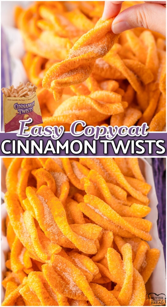 Copycat Cinnamon Twists just like Taco Bell's made with only 4 simple ingredients! Using pre-made duros makes it easier to get that perfect crispy texture!