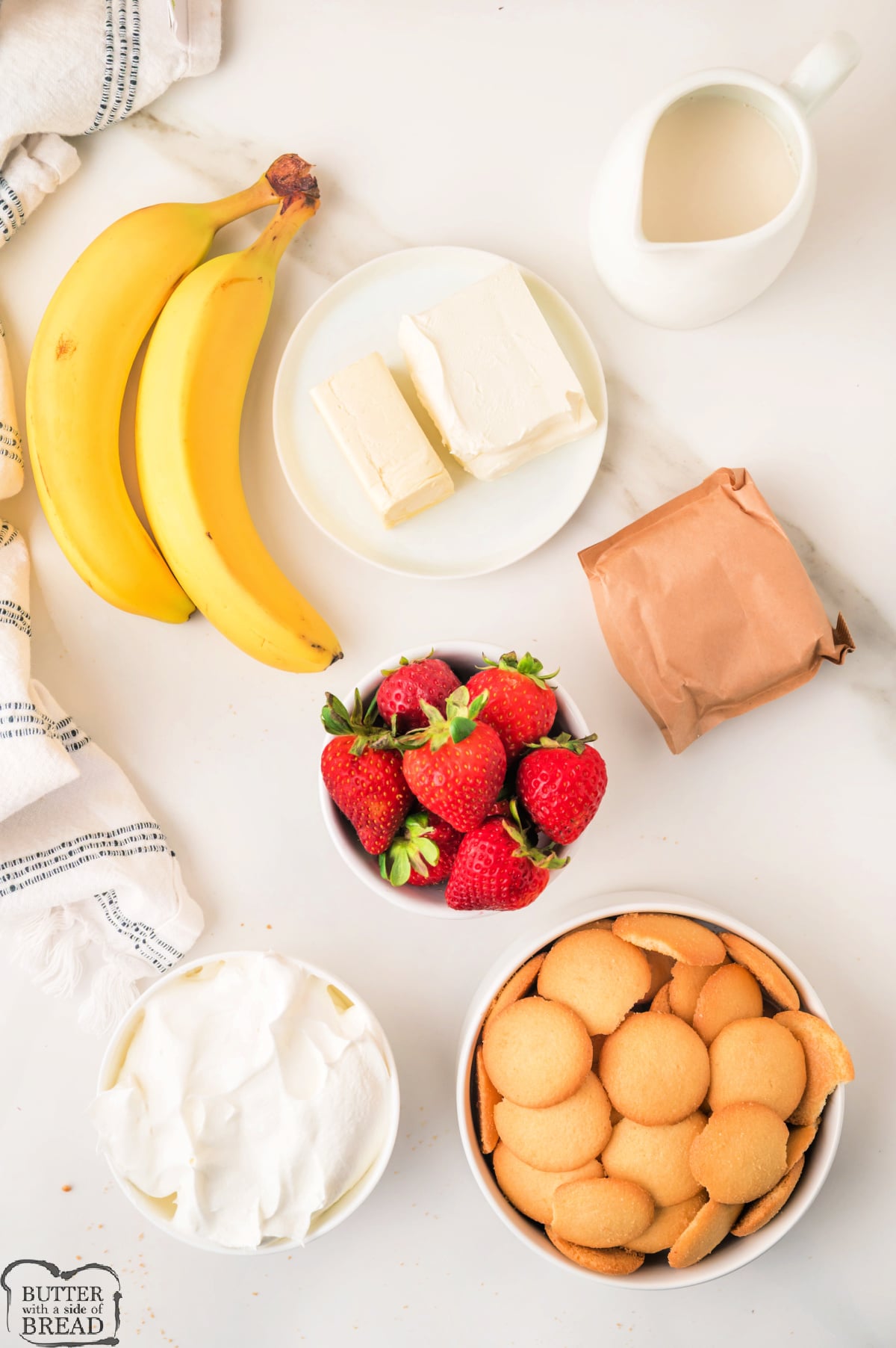 Ingredients in No Bake Strawberry Banana Pie recipe.